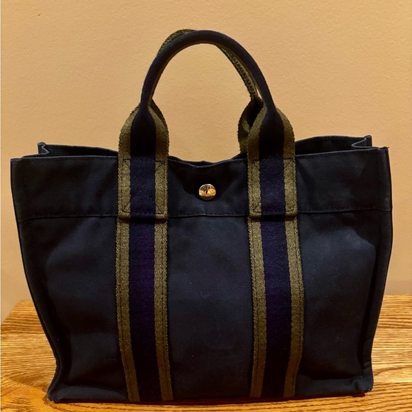 Hermes Handbags - HERMES FOURRE TOUT PM TOTE BAG  
NAVY/GREEN - AUTHENTIC